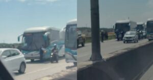 Viaduto e tráfego na Linha Vermelha no Rio de Janeiro