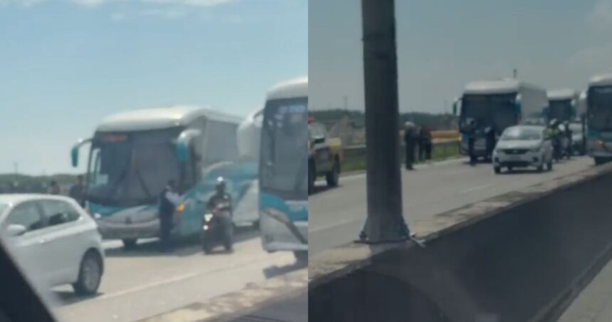 Viaduto e tráfego na Linha Vermelha no Rio de Janeiro