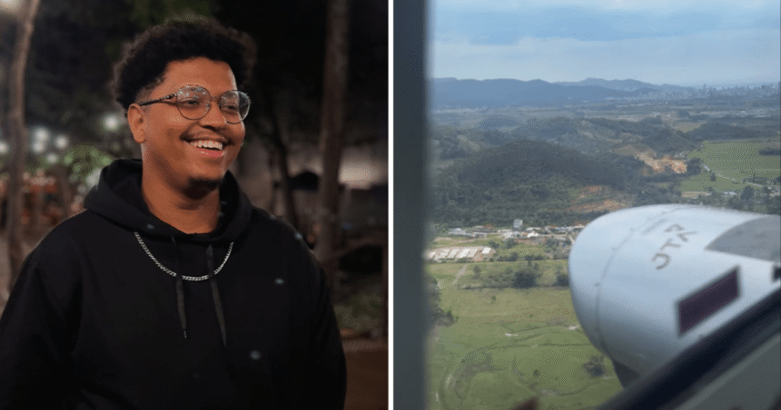 Helicóptero em voo sobre região montanhosa