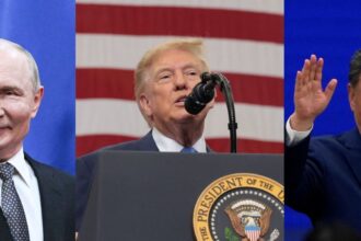 Bandeiras da Rússia, dos Estados Unidos e da China