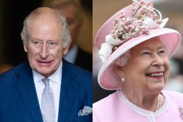 Rei Charles III e rainha Elizabeth II em cerimônia real