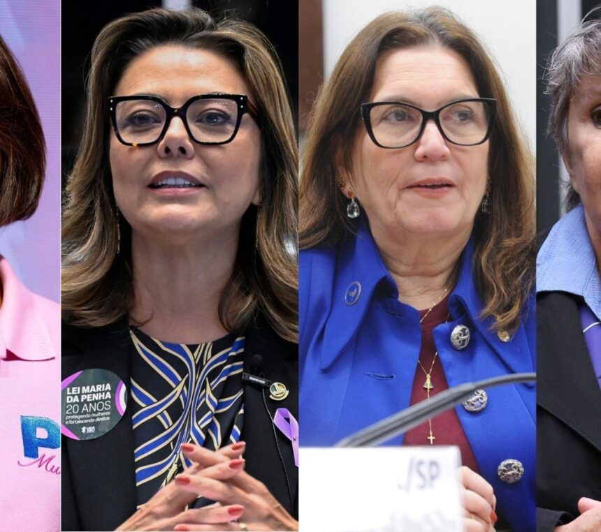 Michelle Bolsonaro (PL), Leila Barros (PDT), Bia Kicis (PL) e Erika Kokay (PT)