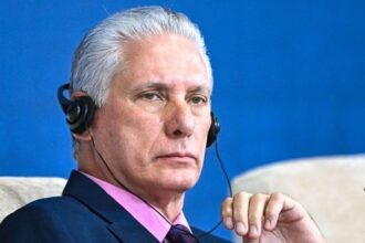O presidente de Cuba, Miguel Díaz-Canel, durante pronunciamento oficial.