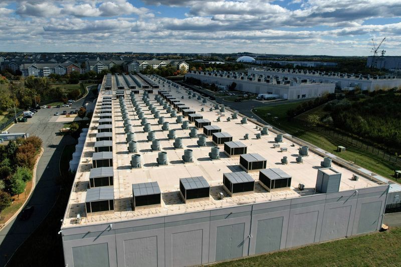 Vista aérea de um data center na Virgínia, EUA