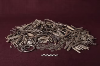 Peças de prata de tesouro da Era Viking encontrado na Dinamarca
