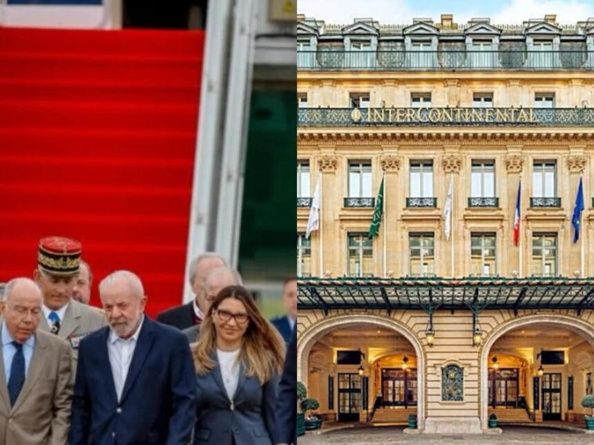 Lula e Janja no hotel Intercontinental Le Grand em Paris em 2025