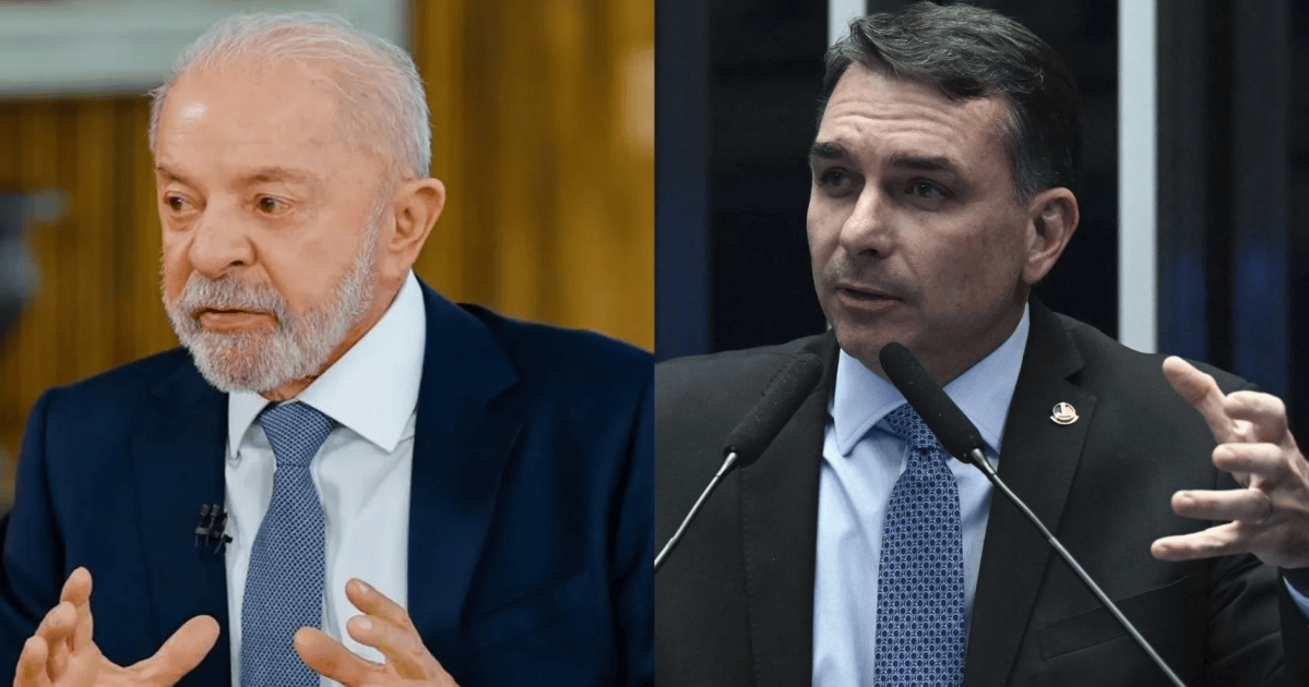 O presidente Luiz Inácio Lula da Silva (PT) e o senador Flávio Bolsonaro (PL-RJ)