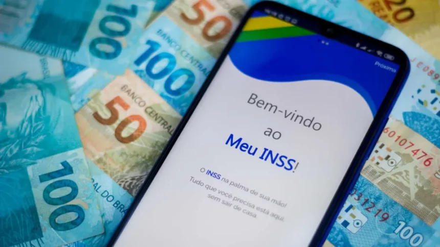 Fachada do edifício sede do INSS com bandeira do Brasil