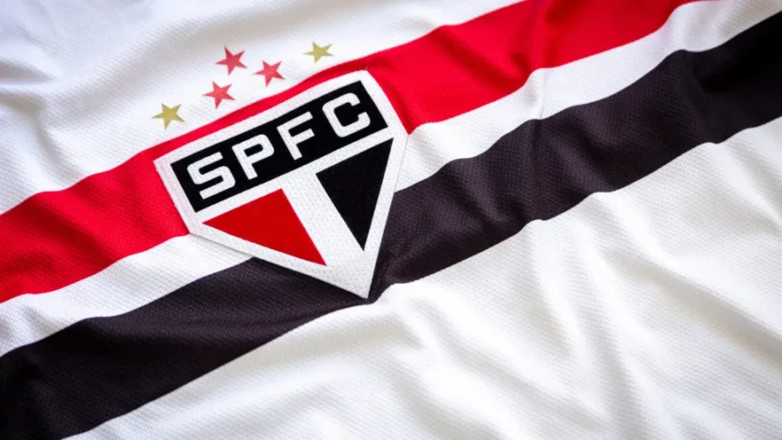 Escudo do São Paulo em partida de futebol
