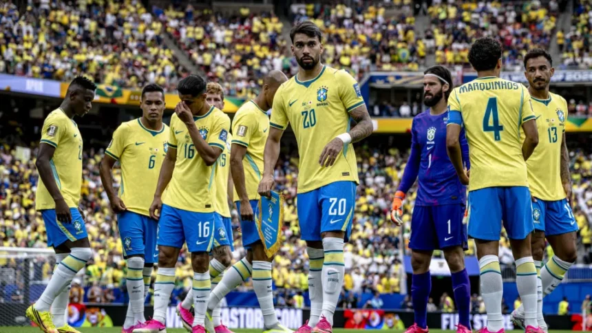Jogadores da Seleção Brasileira em partida oficial