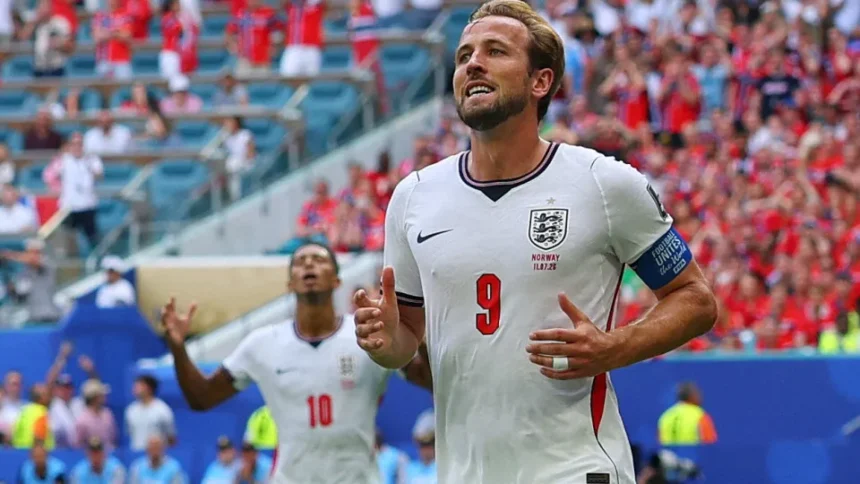 Jogadores da seleção inglesa em partida de futebol
