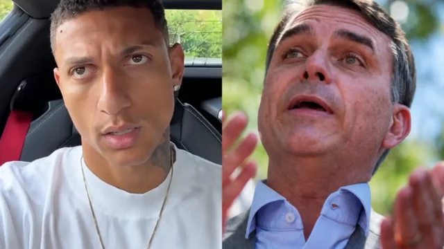 O atleta Richarlison e o candidato a presidência Flávio Bolsonaro (PL). Foto: Reprodução/Gabriela Biló/Folhapress