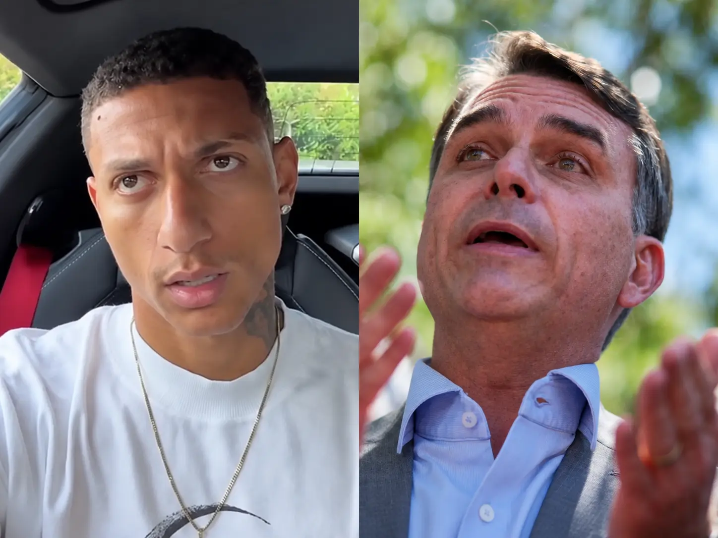 O atleta Richarlison e o candidato a presidência Flávio Bolsonaro (PL). Foto: Reprodução/Gabriela Biló/Folhapress